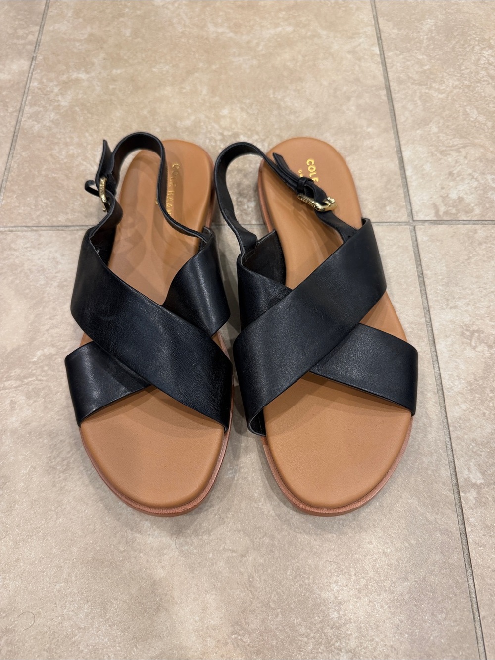 Cole Haan Black Leather Crisscross Slingback Sandals, Size 7.5